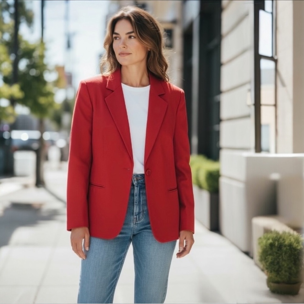 Vintage Sag Harbor Petite Vibrant Red Women's Blazer - Picture 4 of 16